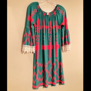 R Rouge Cross Dress Neon Turquoise S/M Geometric pattern Fleur de lis